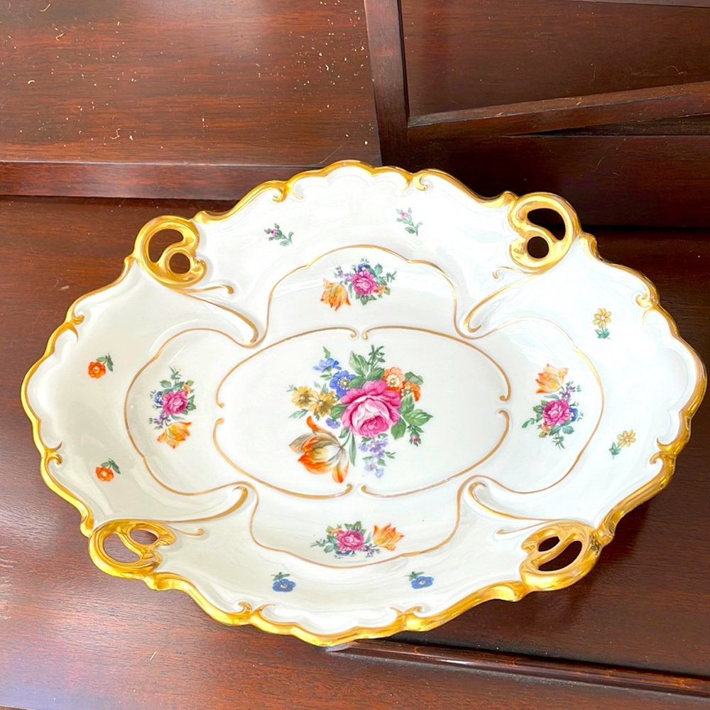 Rare Jlmenau Graf Von Henneberg Serving platter. Hand enameled. Made in Germany.